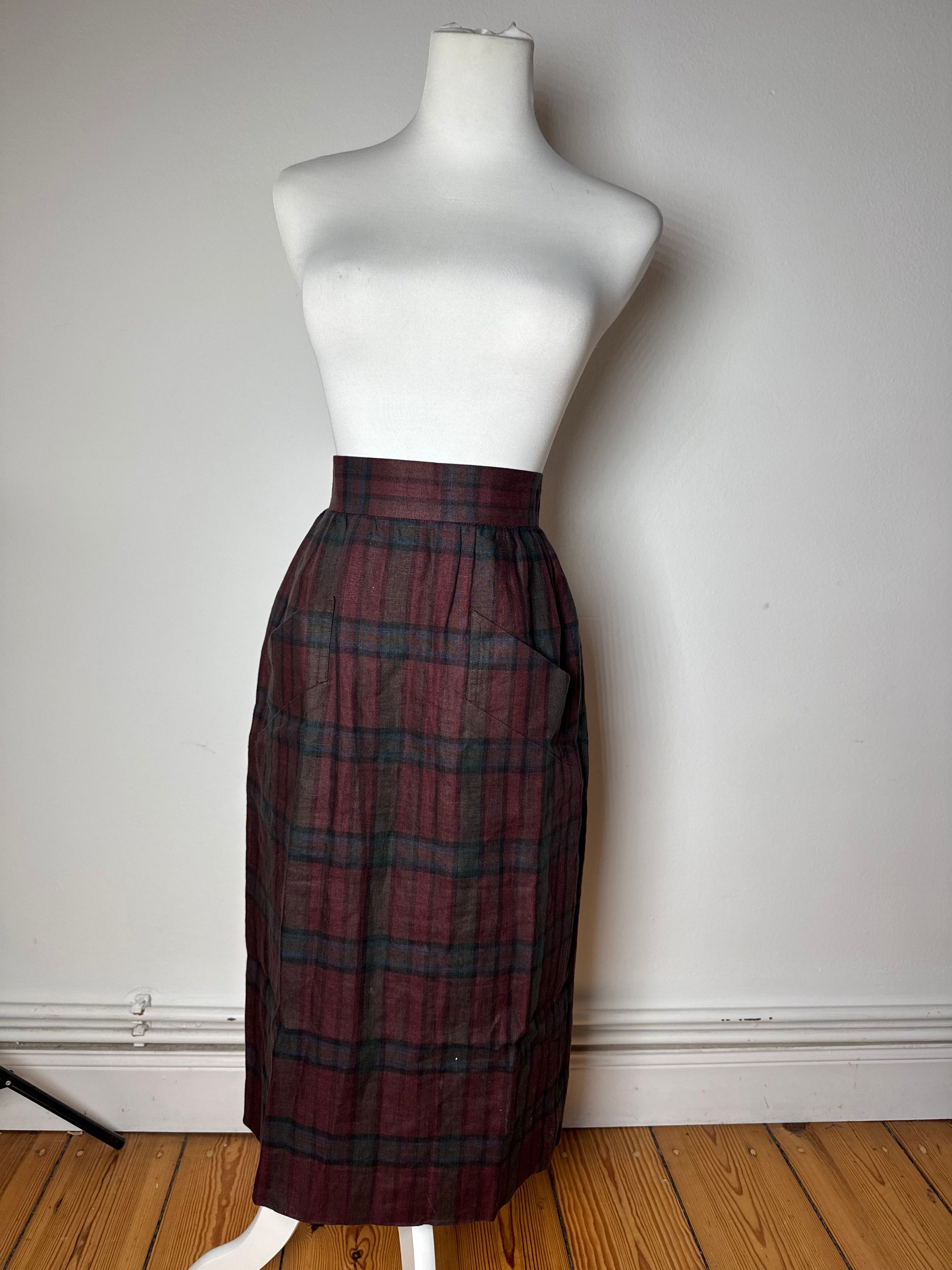 Other Vintage Yves Saint Laurent Canvas Checked Skirt burgundy Gre Size 27" / US 4 / IT 40 - 1 Thumbnail