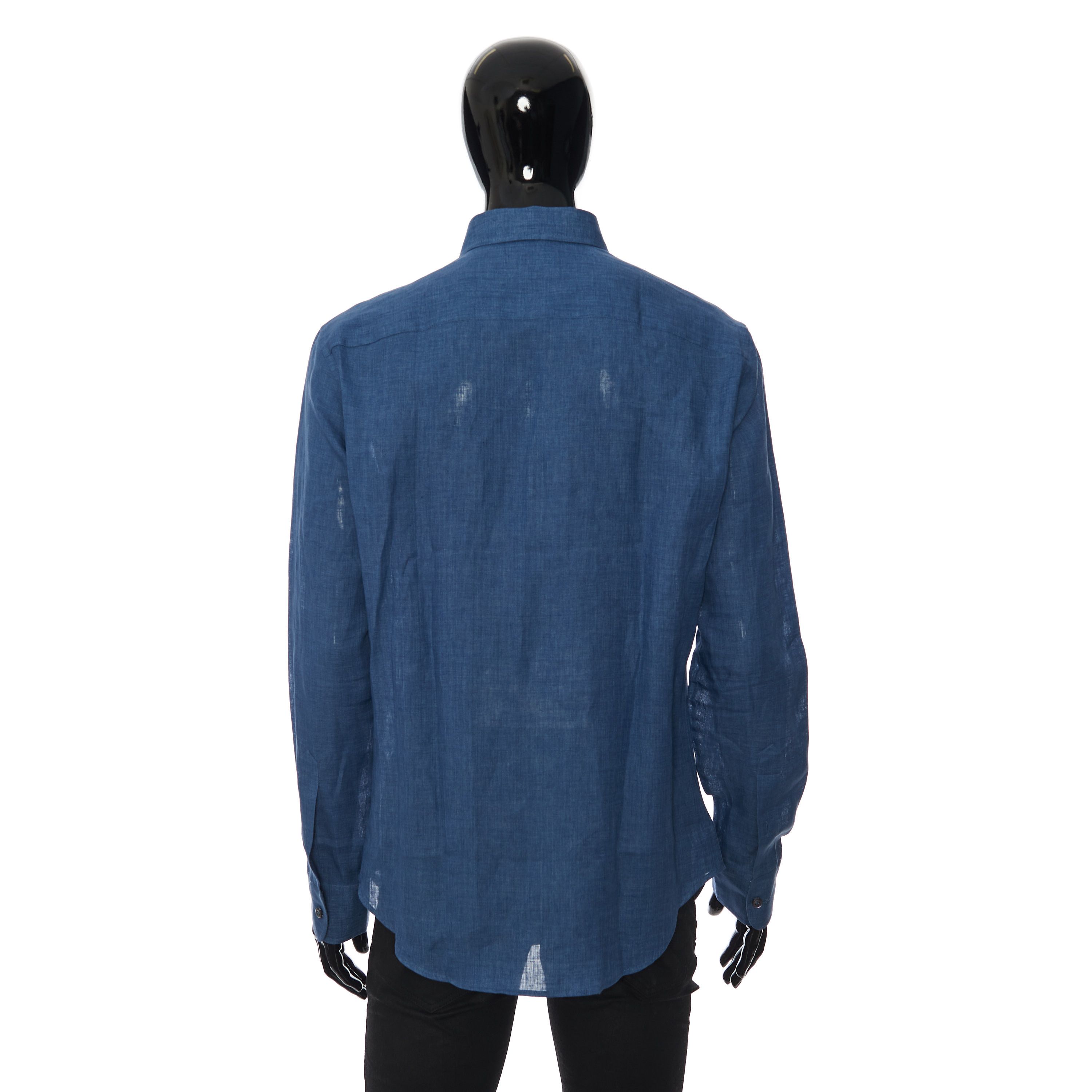 Brioni Royal Blue Linen Shirt - Longsleeve, Fitted Size US M / EU 48-50 / 2 - 5 Thumbnail