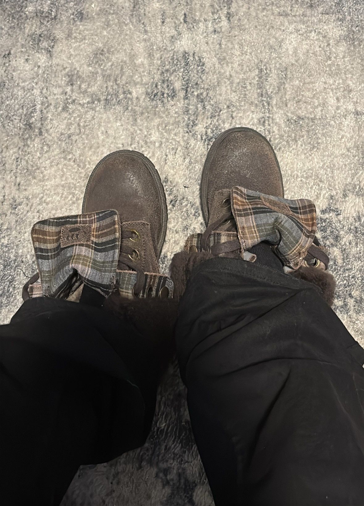 A.S.98 As98 style bear paw brown fur boots with plaid lining Size US 8.5 / EU 41-42 - 3 Thumbnail