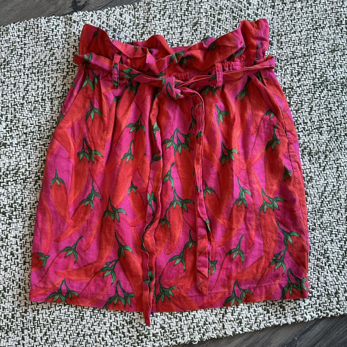 Farm Rio FARM Rio Pink & Red Chili Peppers Paperbag Mini Skirt Size 26" / US 2 / IT 38 - 4 Thumbnail