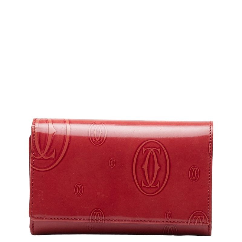 image of Cartier Patent Leather Happy Birthday Flap Wallet in Red, Women's
