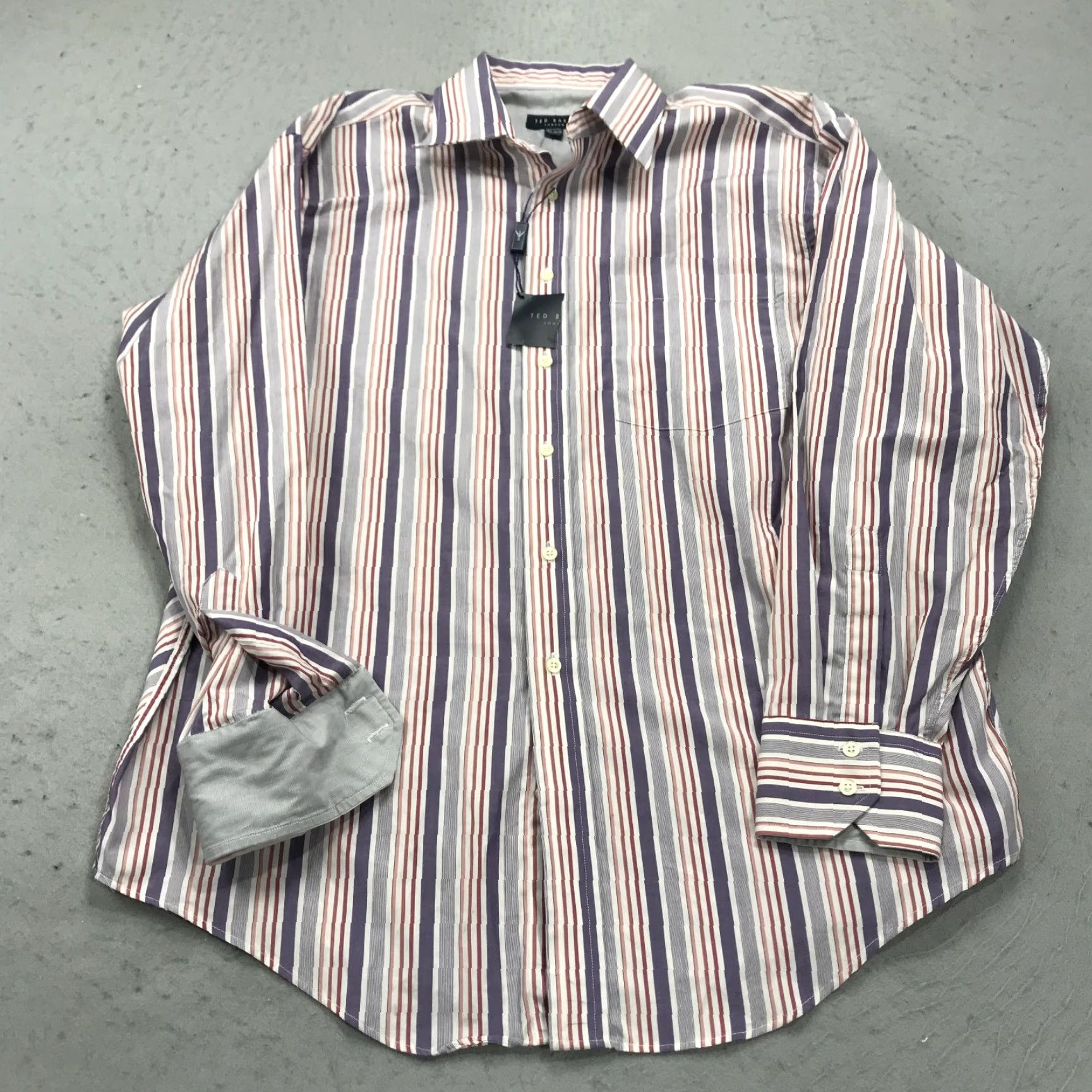 Ted Baker Ted Baker Shirt Mens 16.5 34 35 Purple Red Striped Dress Cotton NWT London Size 46R - 2 Thumbnail