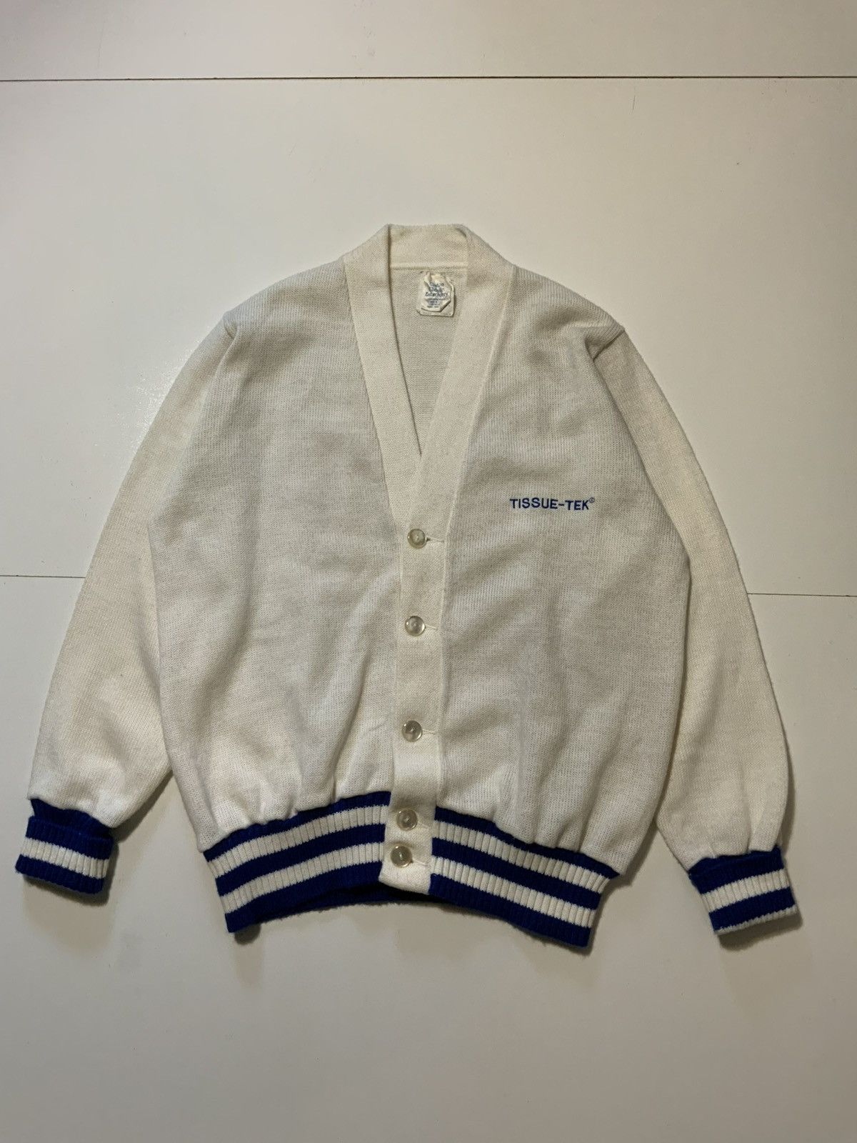 Vintage 70s 80s Tissue-Tek Lab Knit Stripe Cardigan Sweater