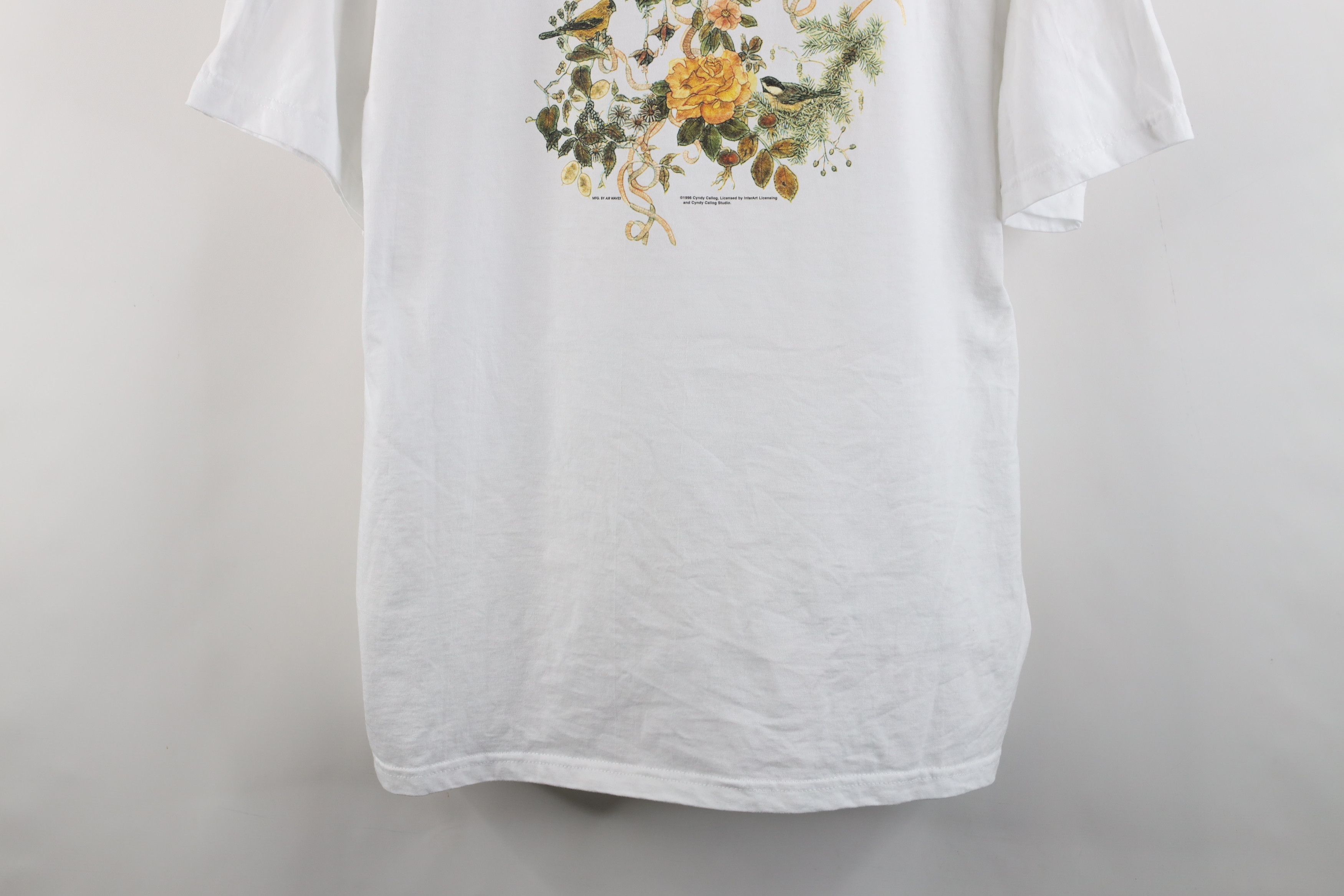 Vintage Vinage 90s Streetwear Bird Flower Short Sleeve T-Shirt White Size XL / US 12-14 / IT 48-50 - 3 Thumbnail
