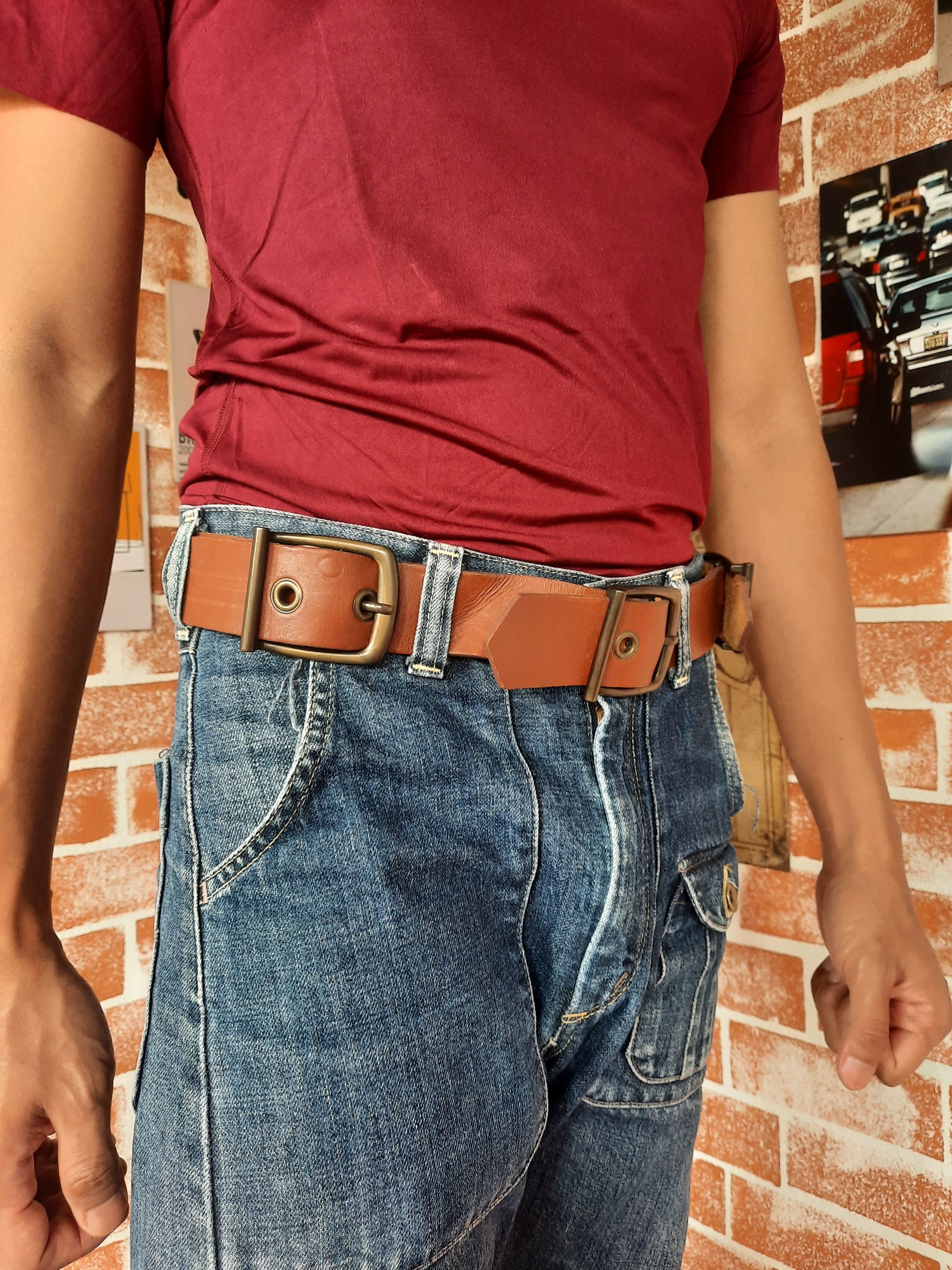 Tornado Mart ☠️ 3 buckle garrison solid brass punk rock leather belt Size ONE SIZE - 2 Thumbnail