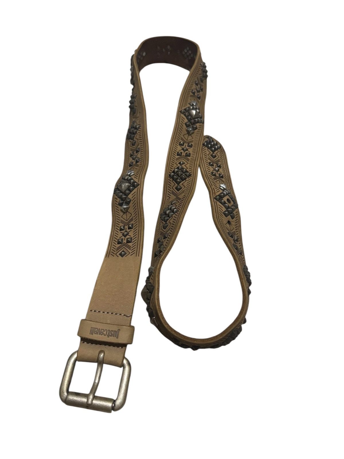 Genuine Leather × Just Cavalli × Roberto Cavalli Studded Embossed Art Just Cavalli Leather Belt Size ONE SIZE - 2 Thumbnail