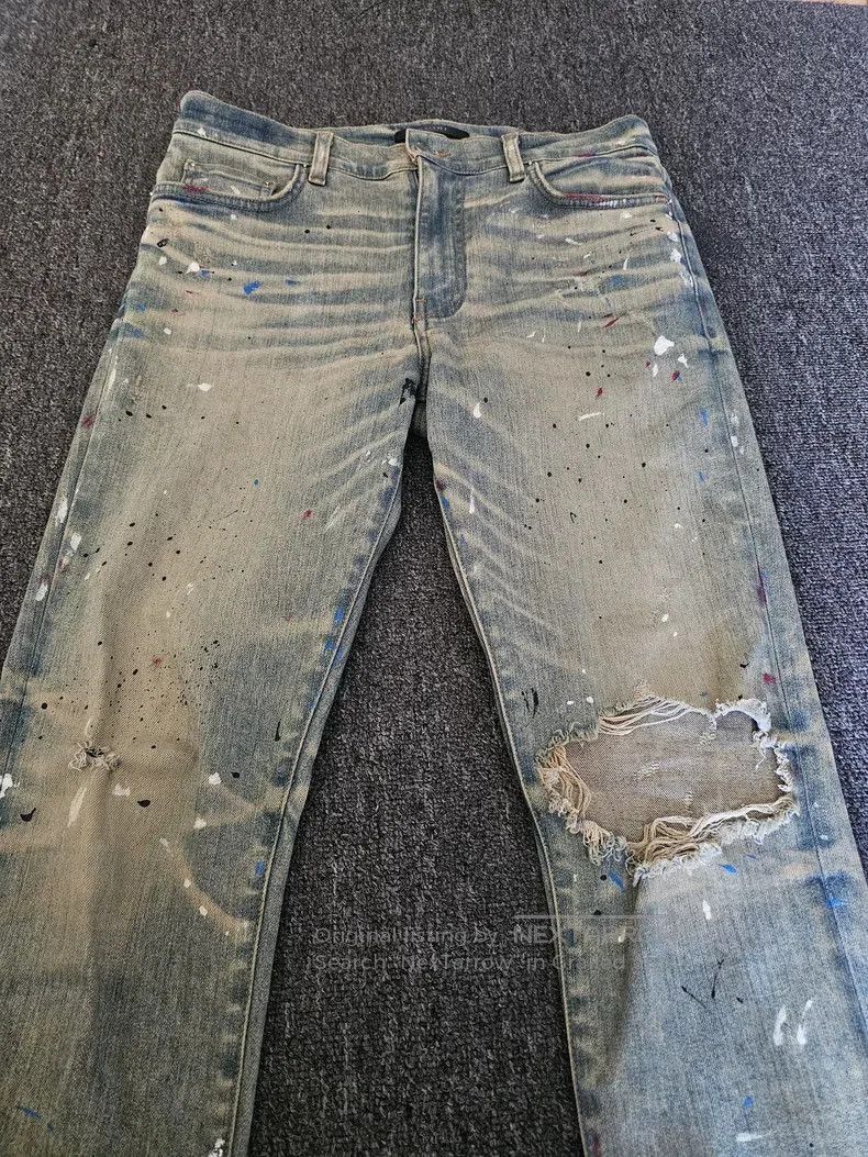 Amiri Amiri Yellow Clay Washed Paint Splatter Jeans. Size US 33 - 2 Thumbnail
