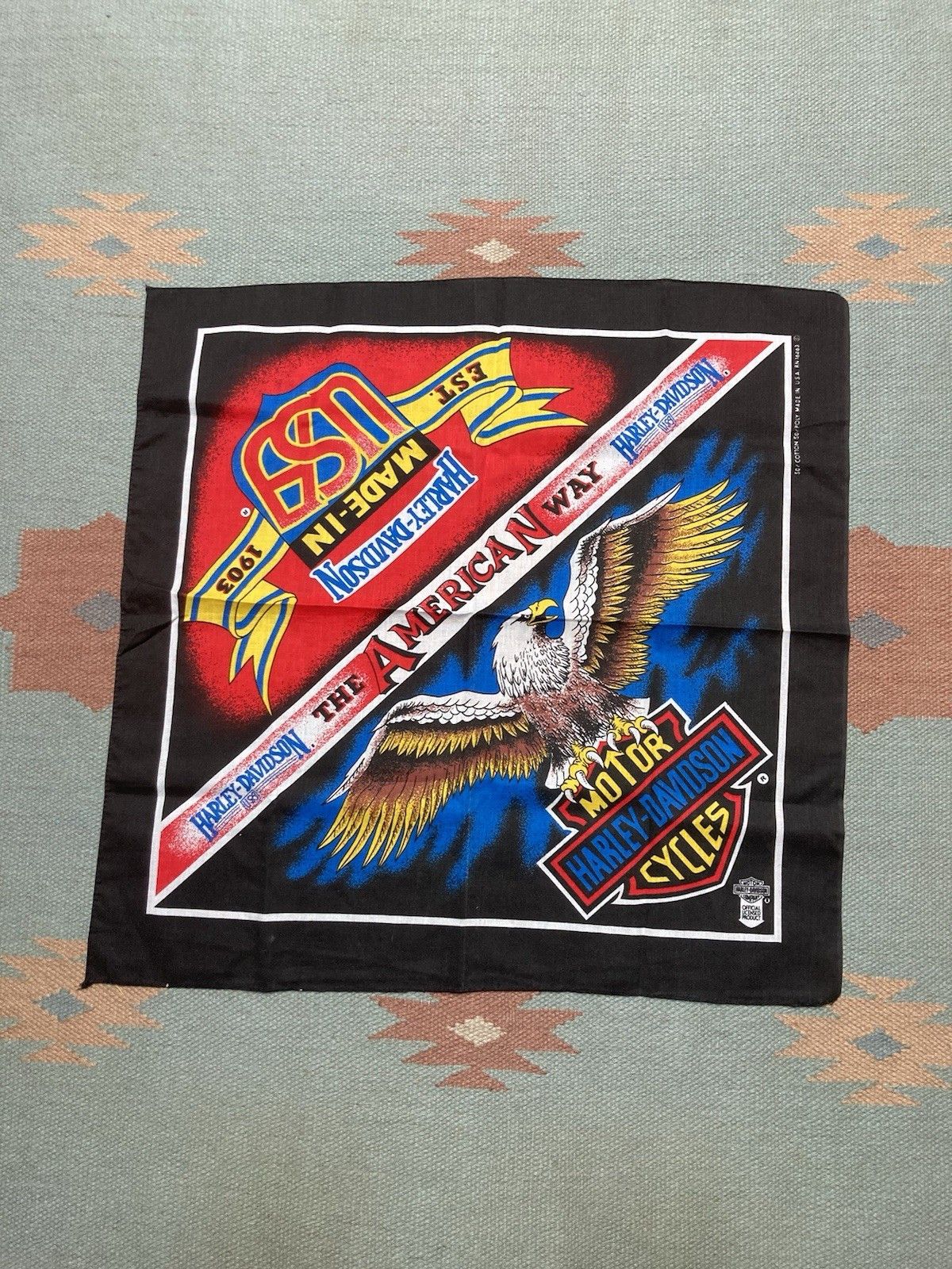 Vintage vtg 80s Harley Davidson bandana the American way biker eagle Size ONE SIZE - 1 Thumbnail