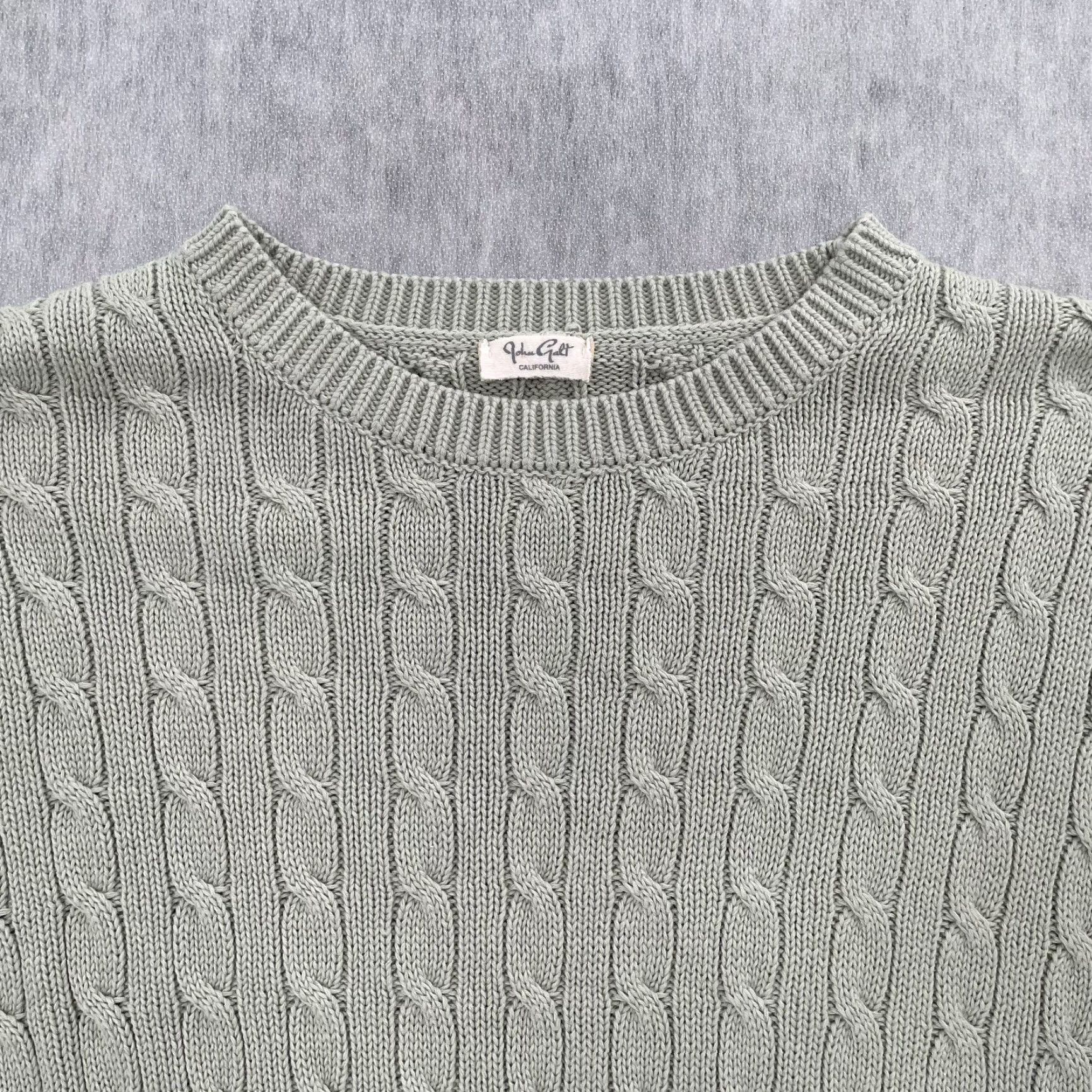 Brandy Melville VINTAGE Brandy Melville John Galt Sweater Womens One Size Green Cable Knit Pullover Regular Fit Crew Neck Knit Cotton Blend Ladies Size ONE SIZE - 3 Thumbnail