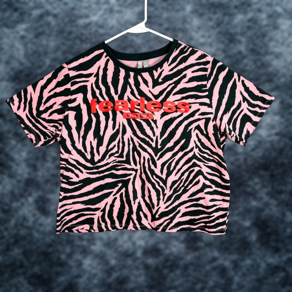 Asos VINTAGE ASOS Fearless Viva Girl Zebra Print Cropped T-Shirt Adult Womens 14 Pink Zebra 90s Womens Size XL / US 12-14 / IT 48-50 - 1 Thumbnail