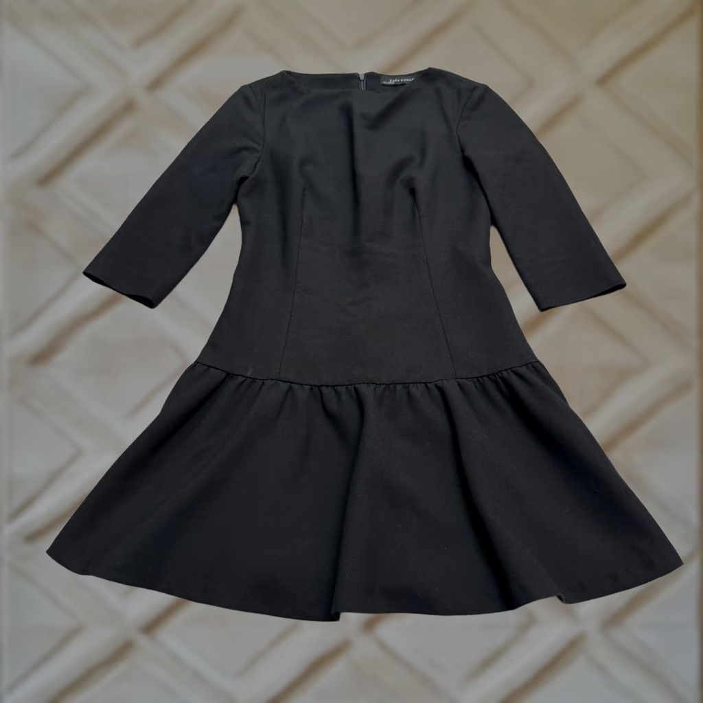 Zara Zara Dress Womens Medium Black A-Line 3/4 Sleeve Ruffle Hem Knee Length Size M / US 6-8 / IT 42-44 - 1 Thumbnail