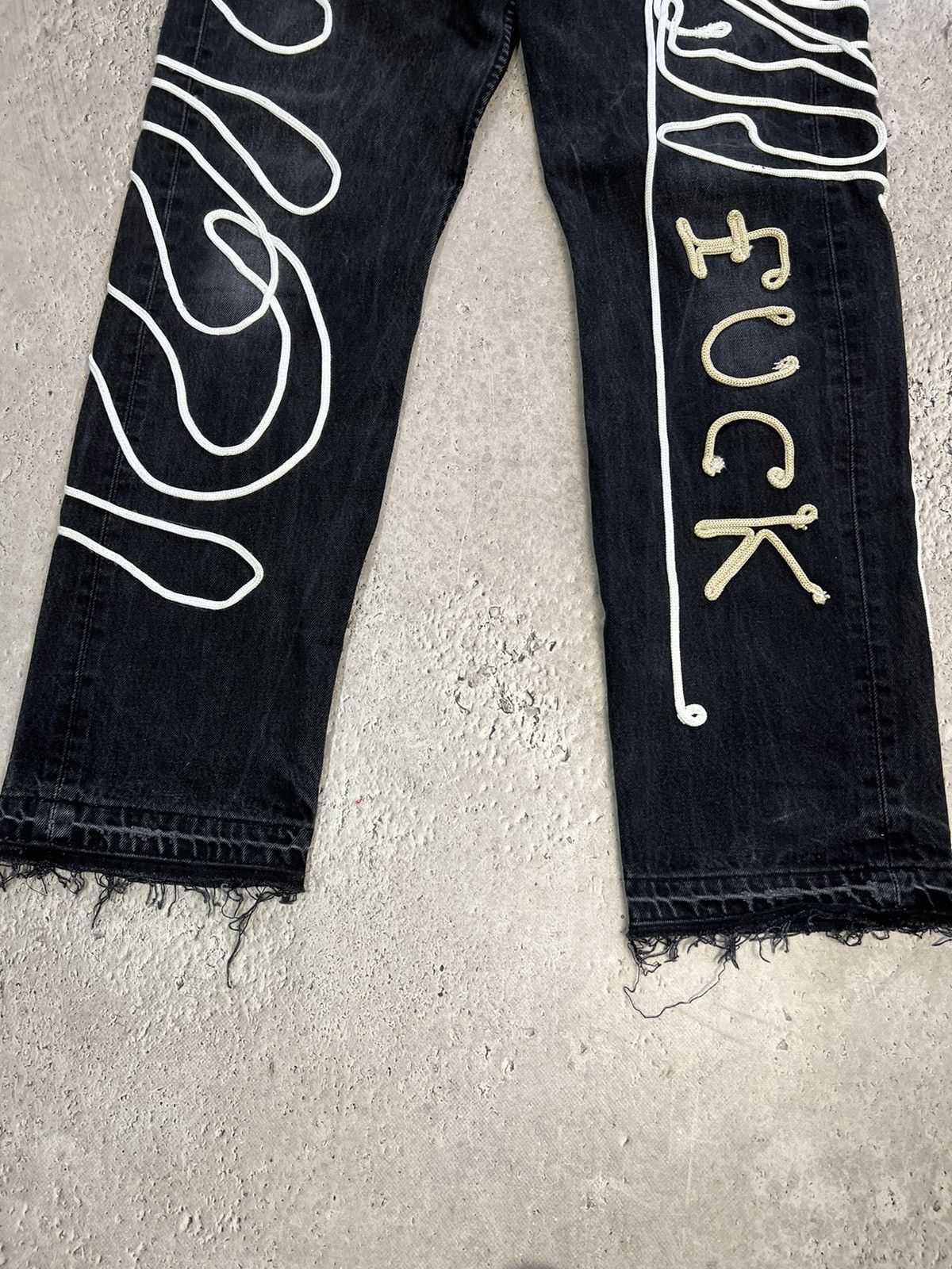 Levi's × Levi's Vintage Clothing Levis 501 Custom Skeleton Jeans Denim FUCK DISTRESSED PANTS Size US 32 / EU 48 - 3 Thumbnail