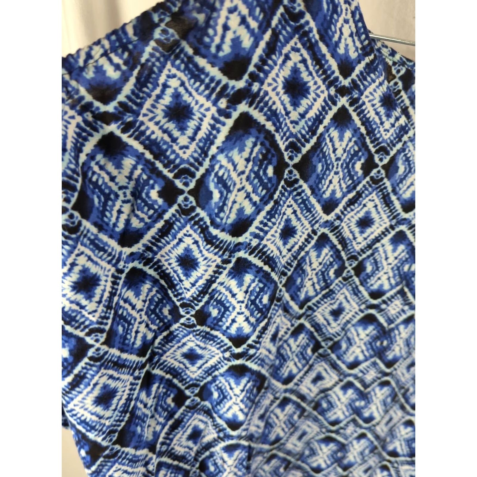 Vintage Allison Brittney Women's Plus Size 2X Blue Geometric Top Cold Shoulder boho Blouse Size XXL / US 16-18 / IT 52-54 - 2 Thumbnail