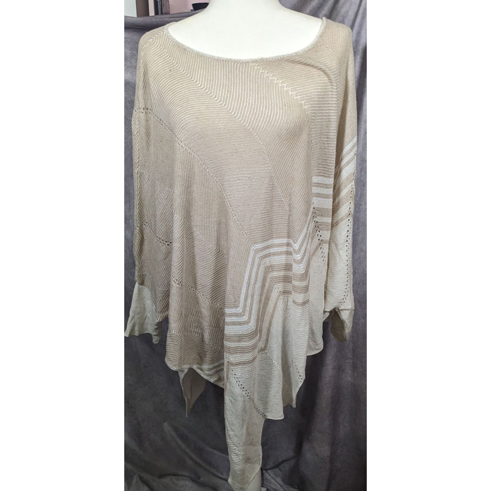 Other Christopher & Banks Preppy Cream ZigZag Knit Poncho Size L / US 10 / IT 46 - 5 Thumbnail