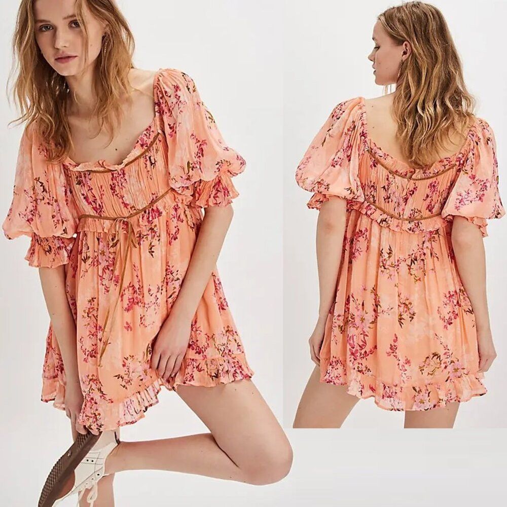 Free People NWT New $148 Free People Marney Mini Peach Combo Dress Size Size M / US 6-8 / IT 42-44 - 1 Thumbnail