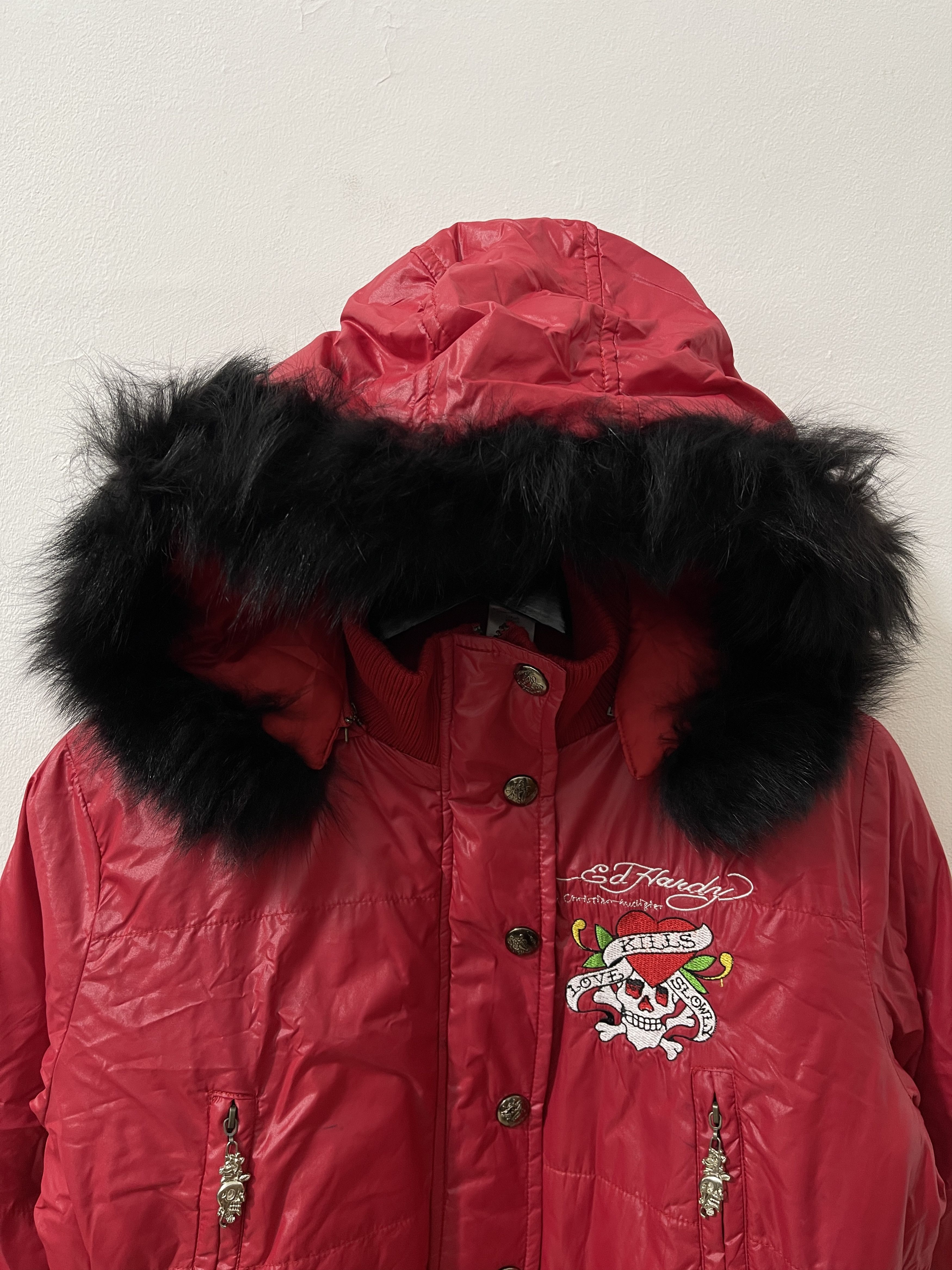 Ed Hardy 2000s Ed Hardy Archive Fur Puffer Vkei Style Jacket Size US L / EU 52-54 / 3 - 2 Thumbnail