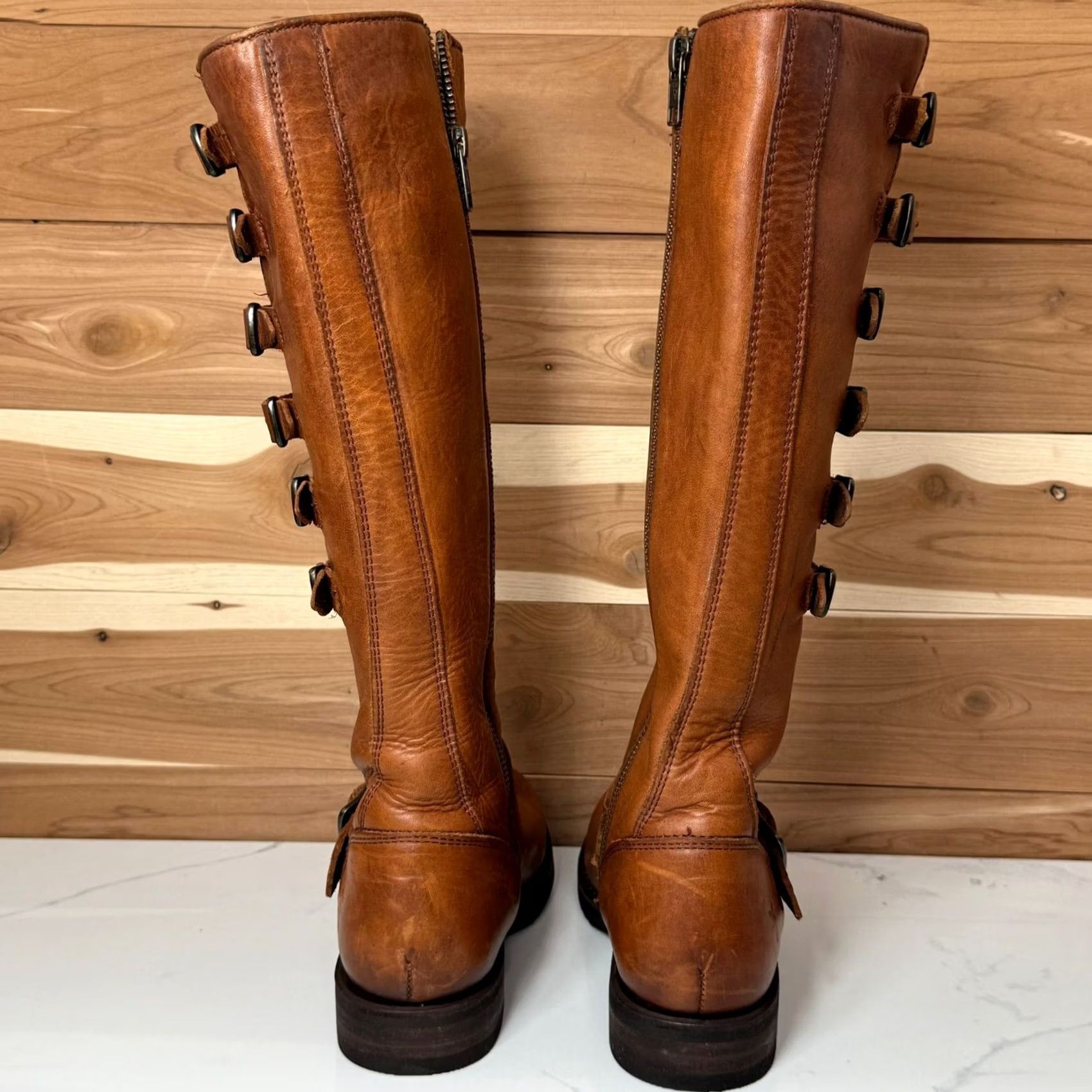 Frye Frye Valerie 6 Strap Tall Boots Brown Leather Zip Brown Women’s 5.5 B Size US 6 / IT 36 - 3 Thumbnail