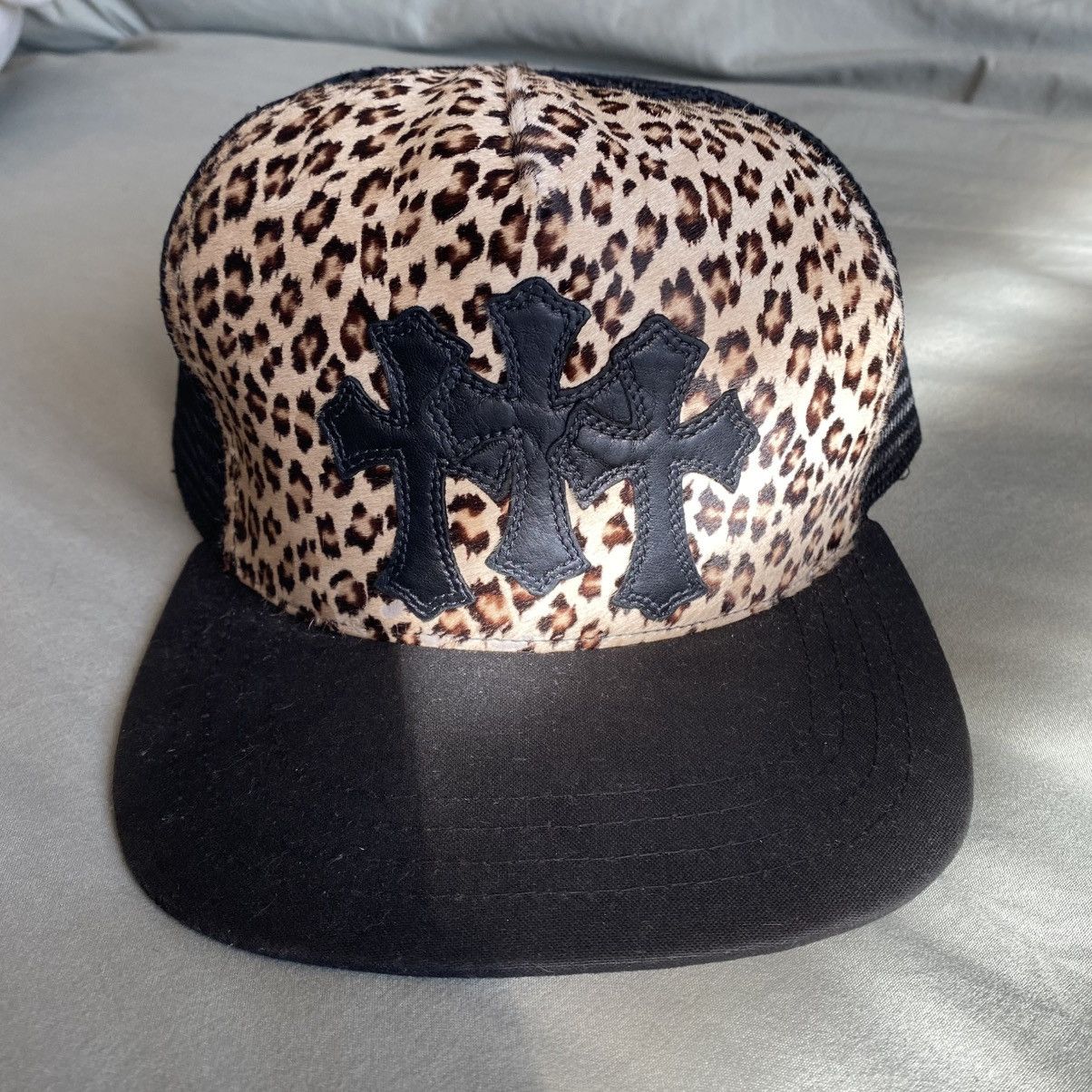 Chrome Hearts Leopard Pony Hair Triple Cross Patch Hat