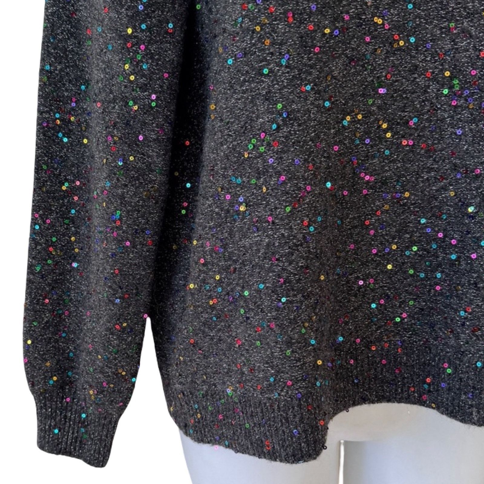 Loft LOFT Dark Gray Rainbow Sequins Knit Crew Neck Sweater size M Size M / US 6-8 / IT 42-44 - 10 Thumbnail