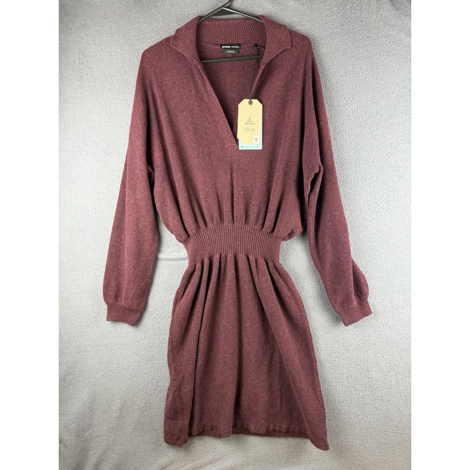 Prana NWT PrAna Milani V-Neck Dress Mulberry Knit Sweater Wool Size L / US 10 / IT 46 - 1 Thumbnail