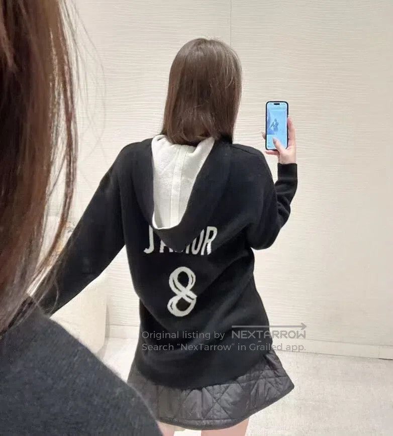 Dior Dior Black Logo Embroidered Cashmere Hooded Long Sleeve Sw Size XXS / US 00 / IT 34 - 7 Thumbnail