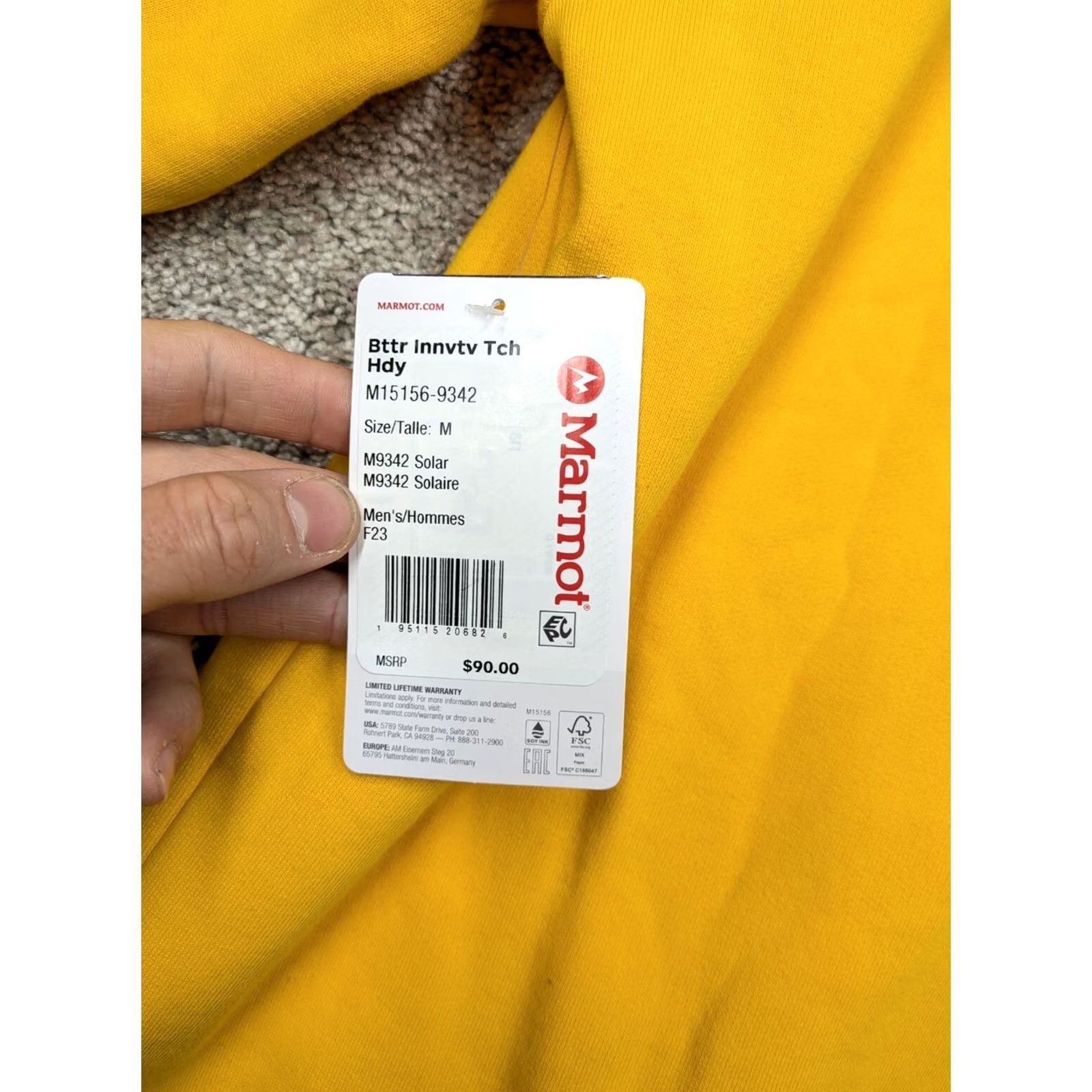 Marmot Marmot Hoodie Mens Medium Yellow Pullover Better Innovative Technology NWT Size US M / EU 48-50 / 2 - 6 Thumbnail