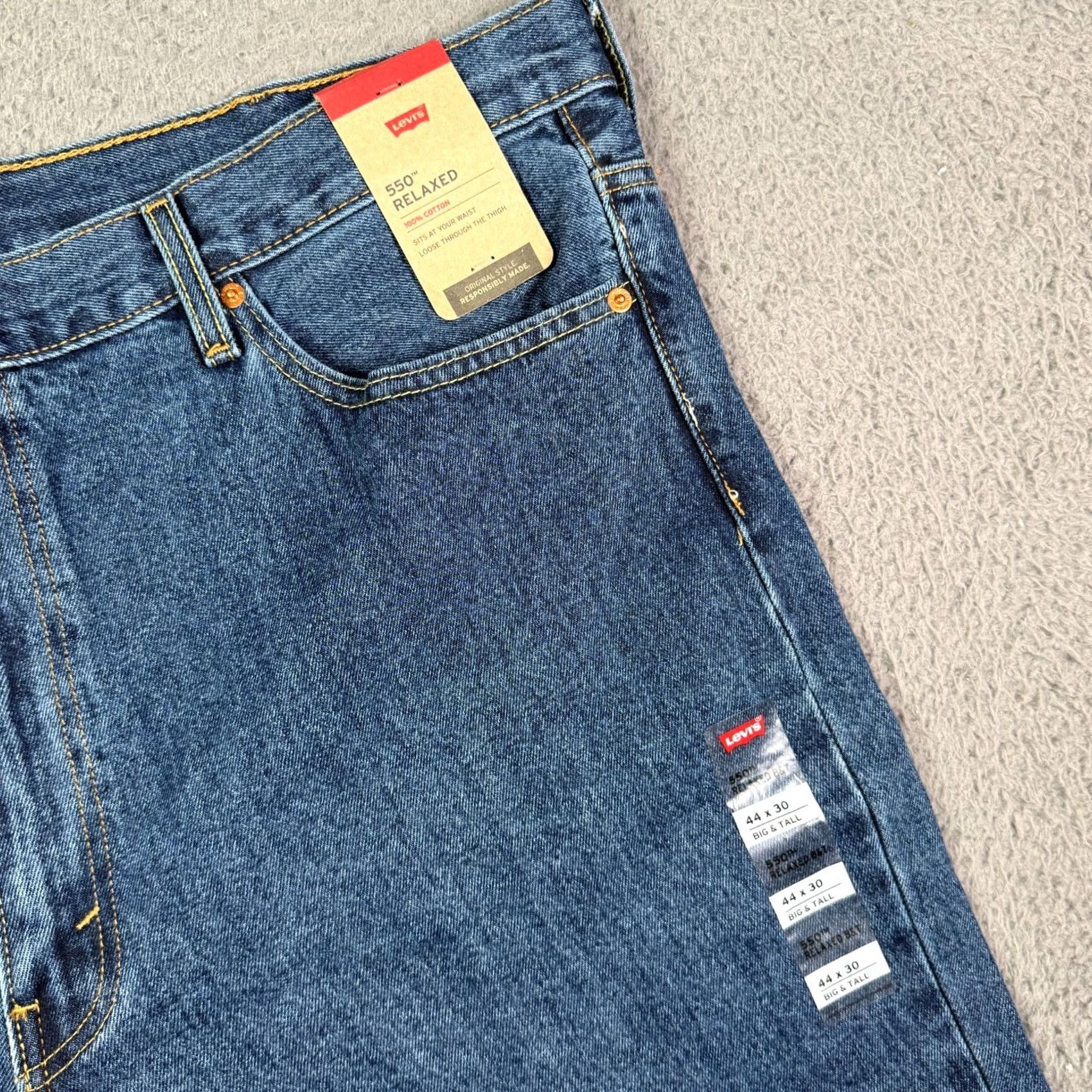 Levi's VINTAGE Levis 550 Jeans 44x30 Blue Medium Wash Relaxed Fit Denim Solid Cowboy NEW Size US 44 / EU 60 - 3 Thumbnail