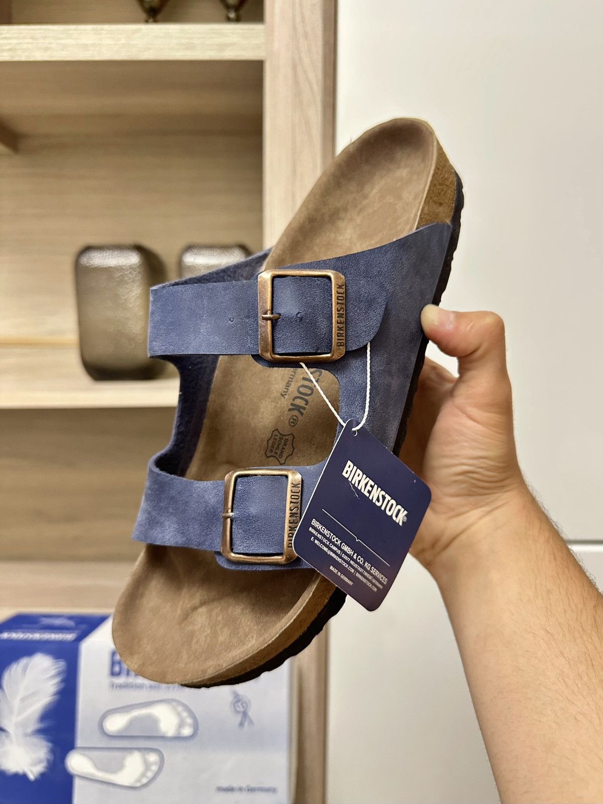 New Birkenstock Arizona Sandals Shoes Leather Blue US 10