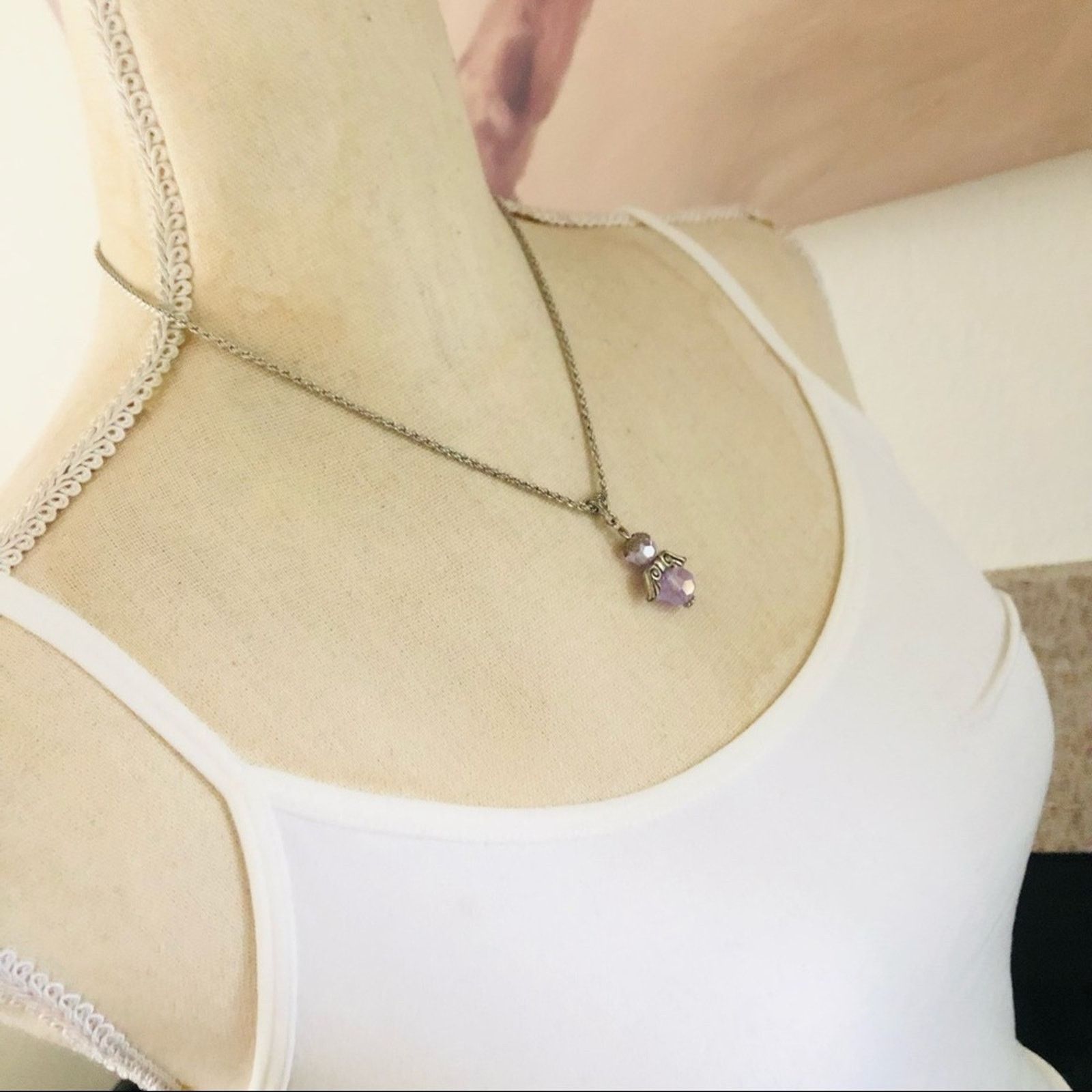 Jewelry Faceted lilac glass crystal double sided Angel necklace Size ONE SIZE - 2 Thumbnail