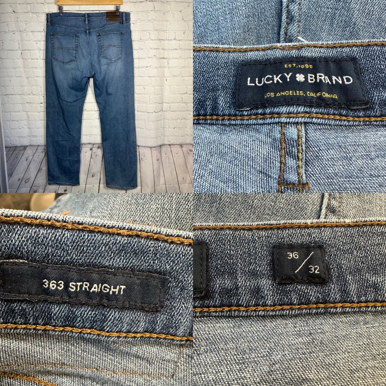 Lucky Brand Lucky Brand Mens Jeans Straight Leg Medium Wash Blue Denim Size 36 x 32 Regular Rise 10-12 Inseam 32 Waist 36 Button Zip 5-Pocket Size US 36 / EU 52 - 8 Thumbnail