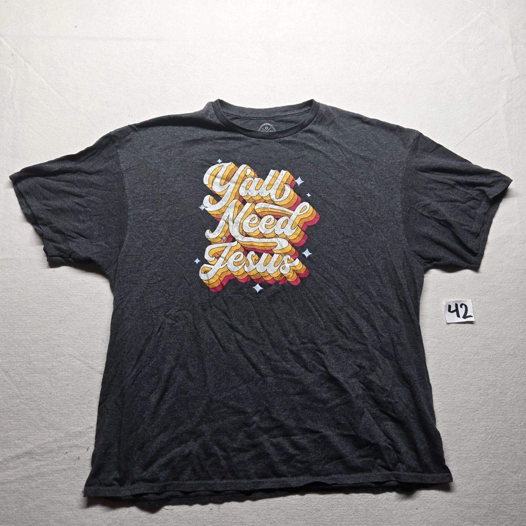 Etro Y'all Need Jesus Retro Graphic Tee Shirt Short Sleeve Grey Adult Men's XXL 2XL Size US XXL / EU 58 / 5 - 2 Thumbnail
