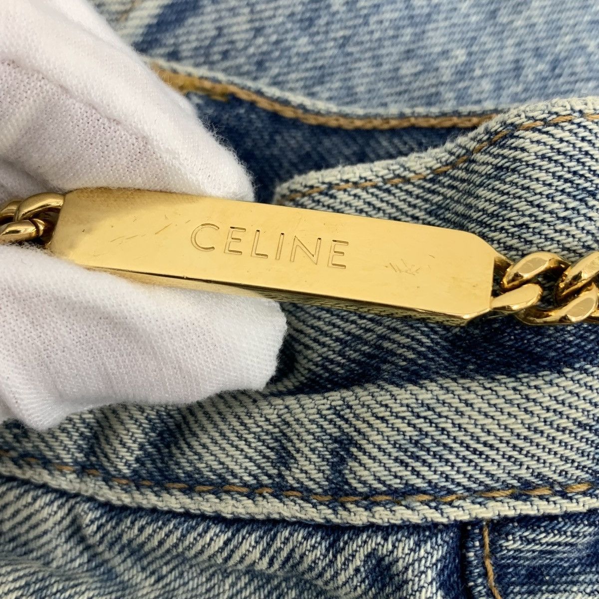 Celine Celine Blue Washed Chain Cotton Denim Mini Skirt K26WX Size 25" / US 0 / IT 36 - 9 Thumbnail