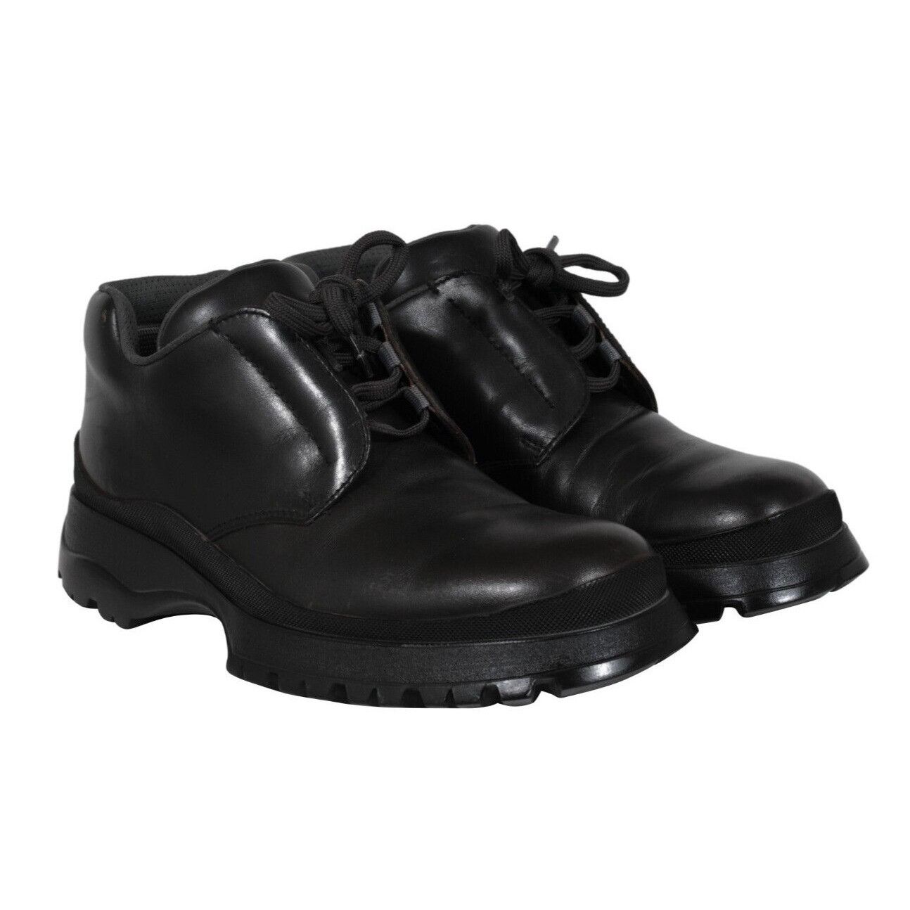 Prada Brixxen Mid Top Derby Shoes Black Leather Size US 8.5 / EU 41-42 - 14 Thumbnail