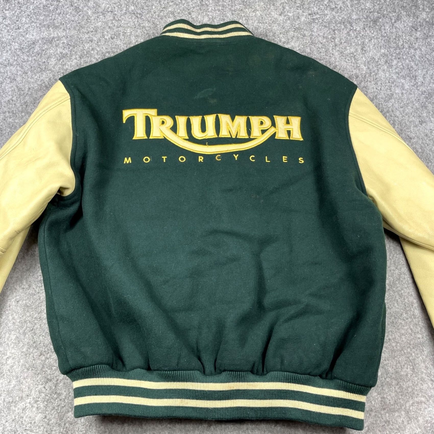 Vintage Vintage 90s Triumph Motorcycles Varsity Jacket Large Blue/Cream - Condition & Details Size US L / EU 52-54 / 3 - 2 Thumbnail