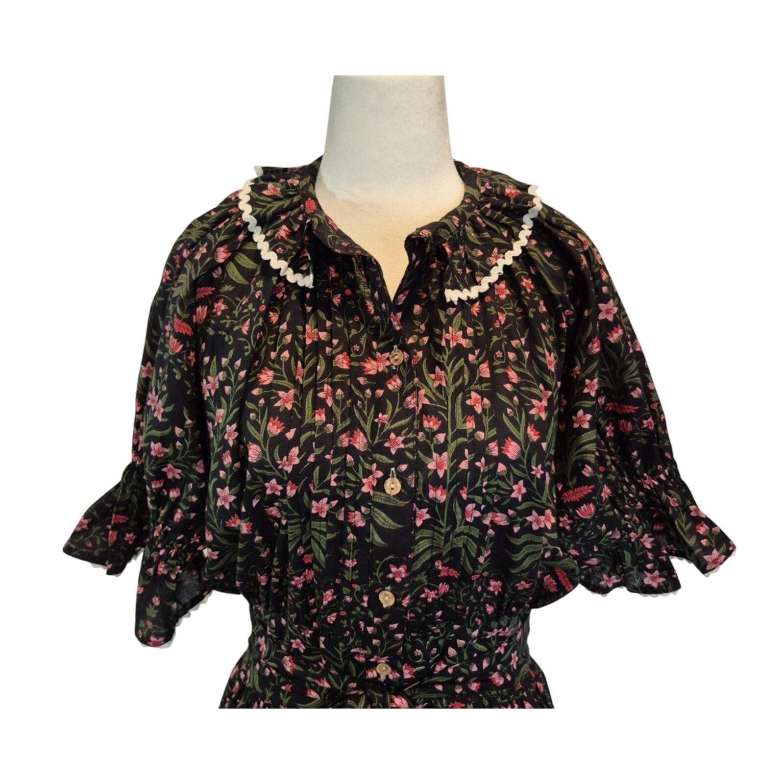 Other New India Collection Cotton Hand Block Black Floral Dress XS Size XS / US 0-2 / IT 36-38 - 2 Thumbnail