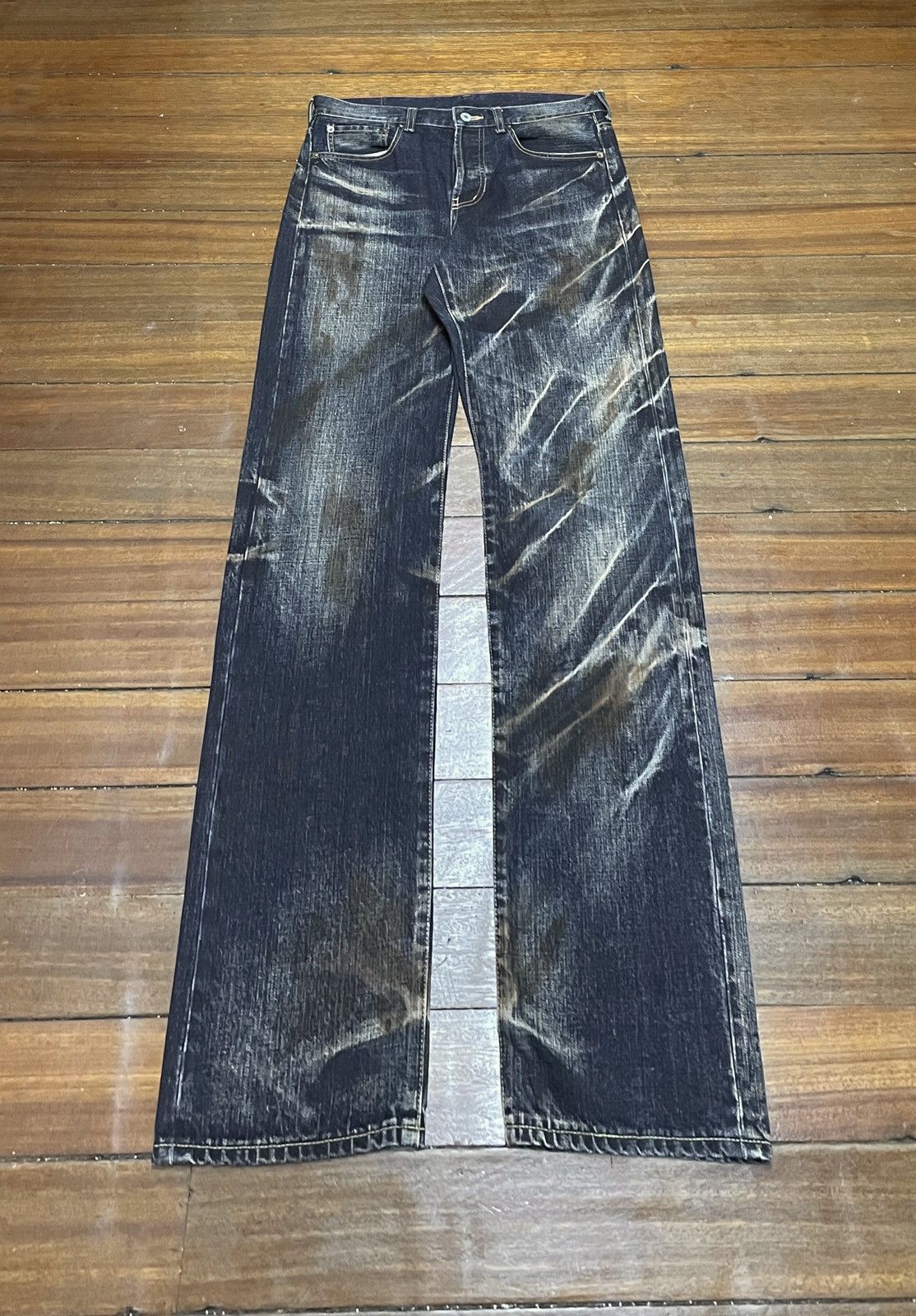 Japanese Brand Rare Design Vintage Japanese Brand Flared Ripped Jeans 1990s Size US 33 - 1 Thumbnail