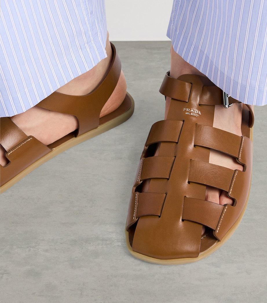 Prada o1mt1gz0526 Leather Fisherman Sandals in Brown Size US 10 / EU 43 - 3 Thumbnail