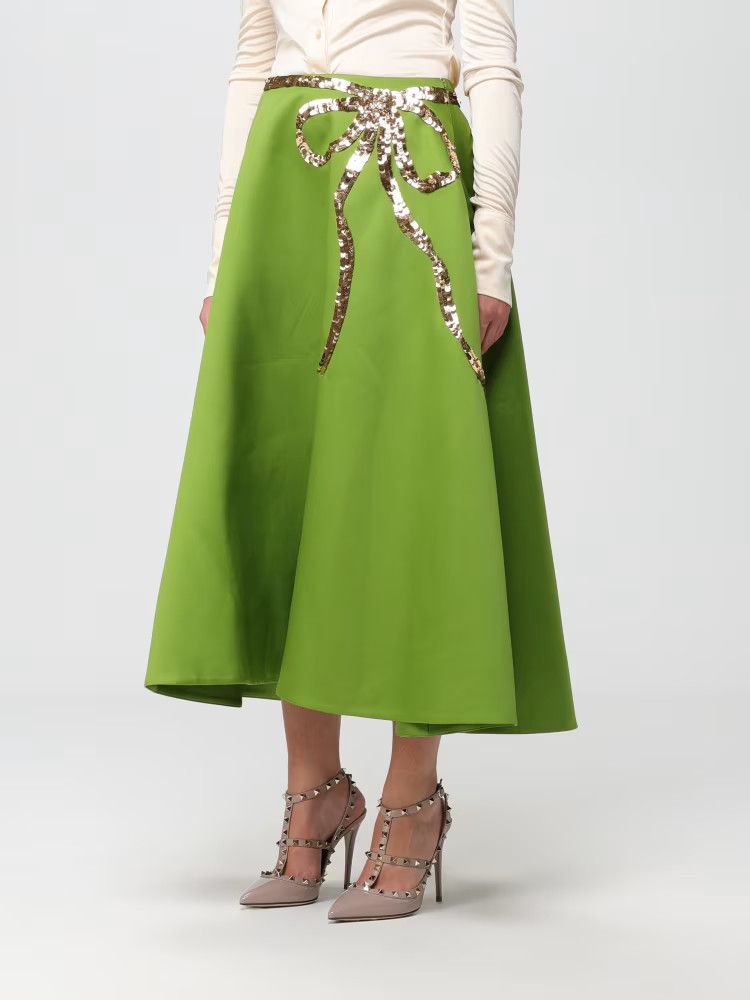 Valentino o1s22i1n0924 Techno Duchesse A-Line Skirt in Green Size 28" / US 6 / IT 42 - 5 Thumbnail