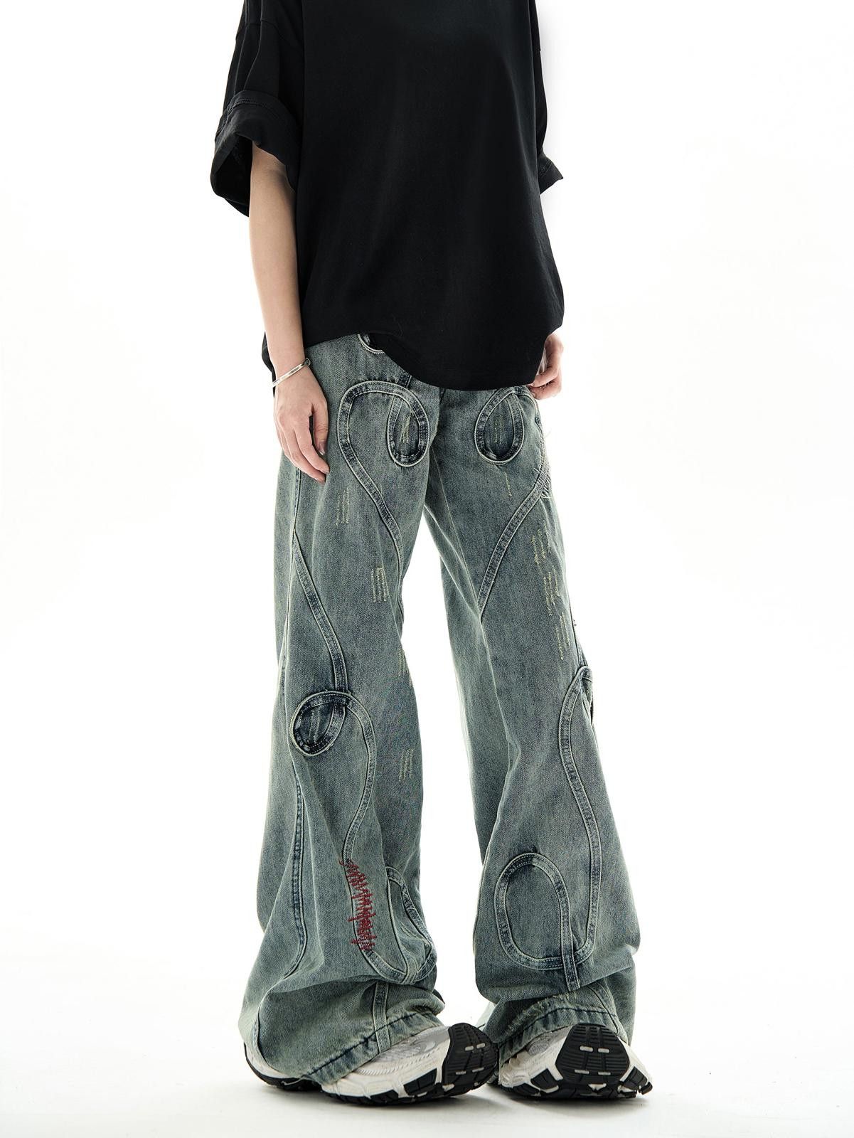 Jean Embroidered Swirl Wide Leg Jeans Size US 30 / EU 46 - 3 Thumbnail