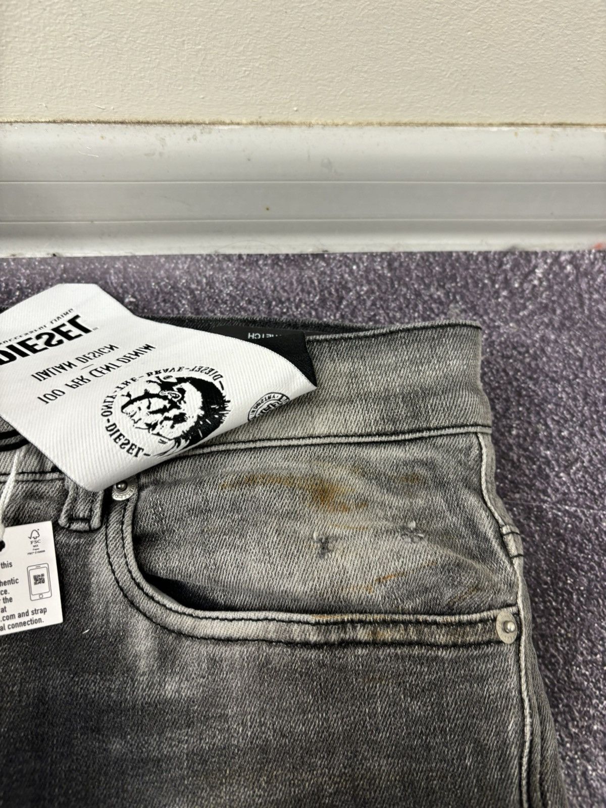 Diesel Diesel D-Amny Skinny NWT Washed Black Distressed Denim Jeans Size US 31 - 12 Thumbnail