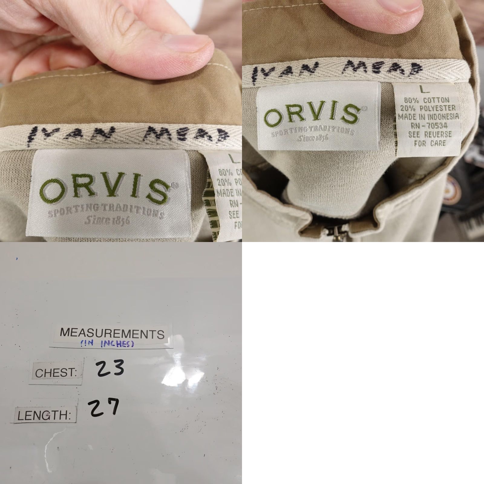 Orvis Orvis Sweatshirt Mens L Beige 1/4 Zip Fleece Pullover Pockets Outdoor Cotton Polyester Size US L / EU 52-54 / 3 - 8 Thumbnail
