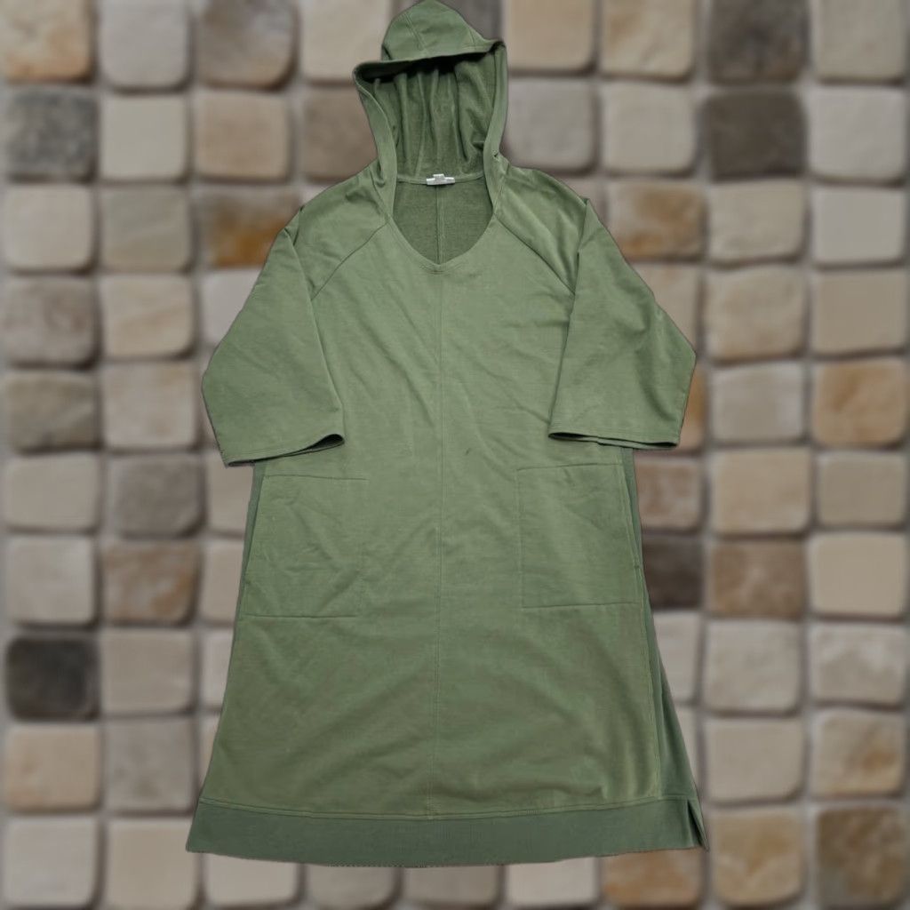 J. Jill J.Jill Dress Womens M Green Cotton Blend Knit Pullover Short Sleeve V-Neck Knee Length A-Line Casual Cotton Blend Dress Womens M Green Size M / US 6-8 / IT 42-44 - 1 Thumbnail