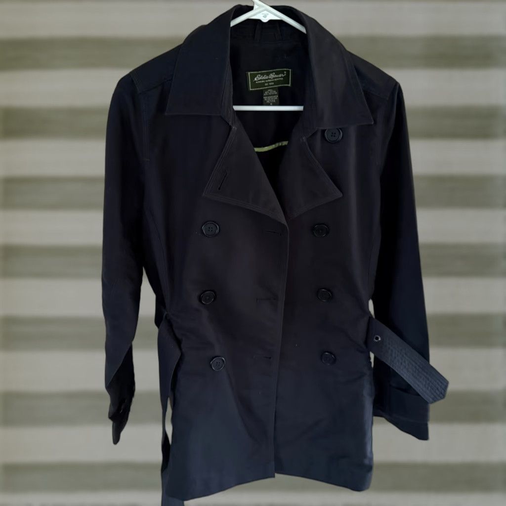 Eddie Bauer Belted Peacoat Jacket Black Women's M Medium Belted Peacoat Jacket - Eddie Bauer Women Black M