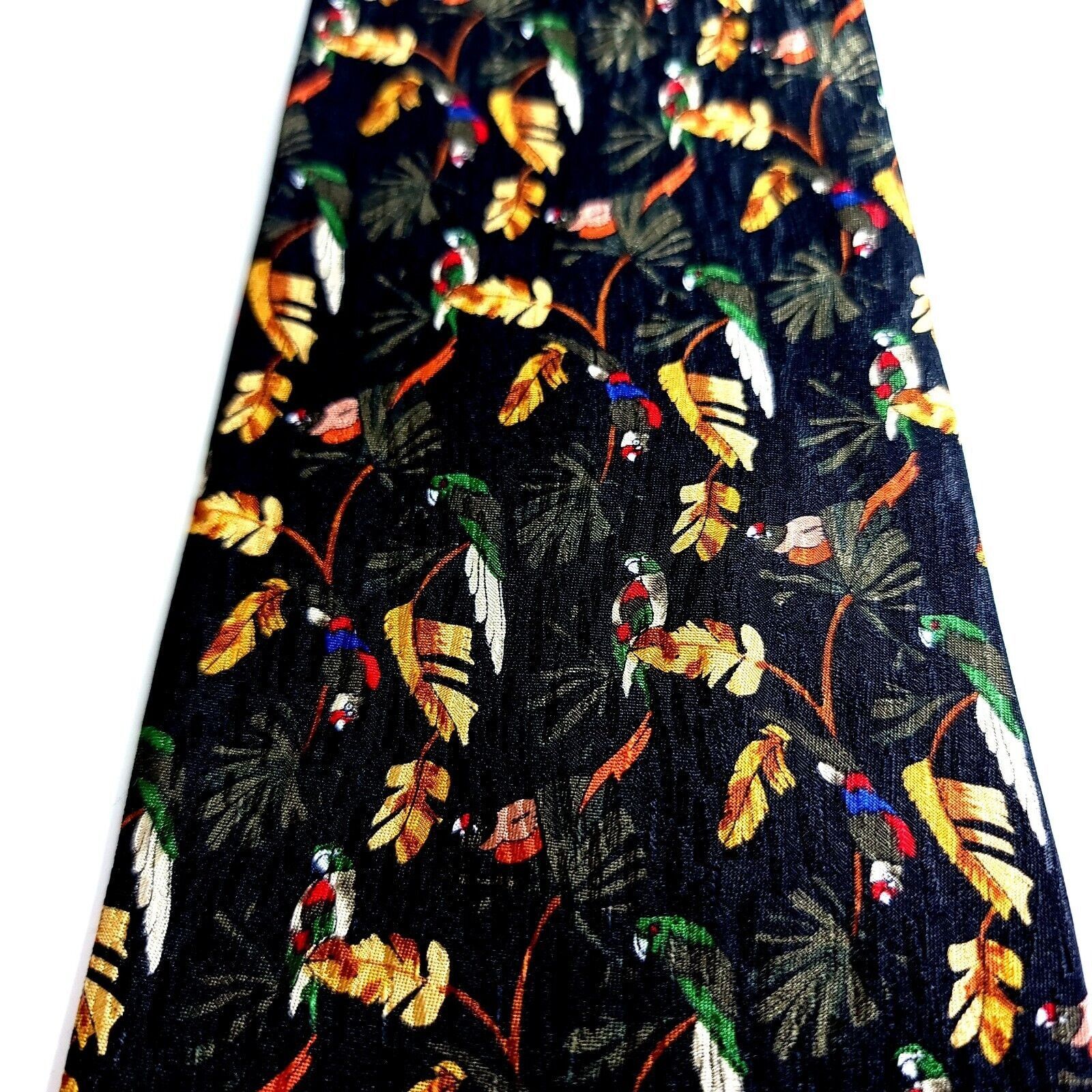 Other Stonehenge Black Parrot Floral Print Jacquard Wide Silk Tie Size ONE SIZE - 2 Thumbnail