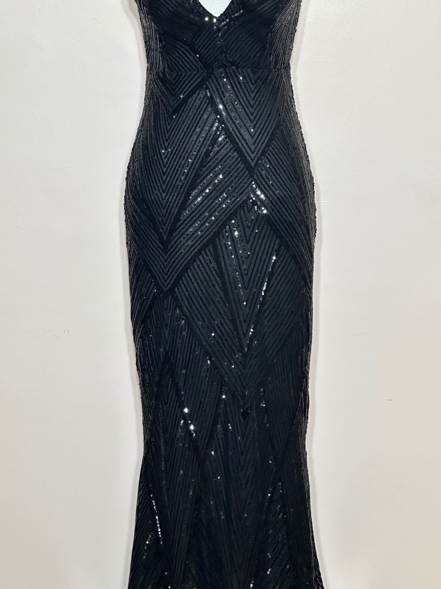 Vintage Black Sequin Deco Spaghetti Strap Bias Gown Size M / US 6-8 / IT 42-44 - 2 Thumbnail