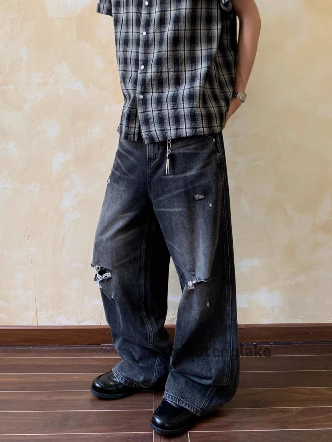 Jean Custom washed faded loose baggy hiphop ripped jeans Size US 28 / EU 44 - 6 Thumbnail