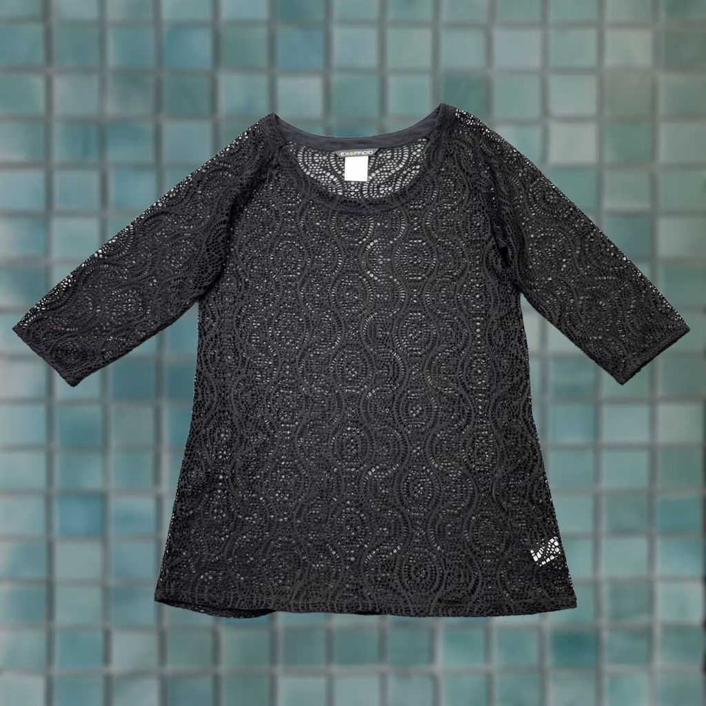 ExOfficio ExOfficio Blouse Tunic Womens Medium Black Round Neck Stretch Lace Detail 3/4 Sleeve Casual Shirt Size M / US 6-8 / IT 42-44 - 1 Thumbnail