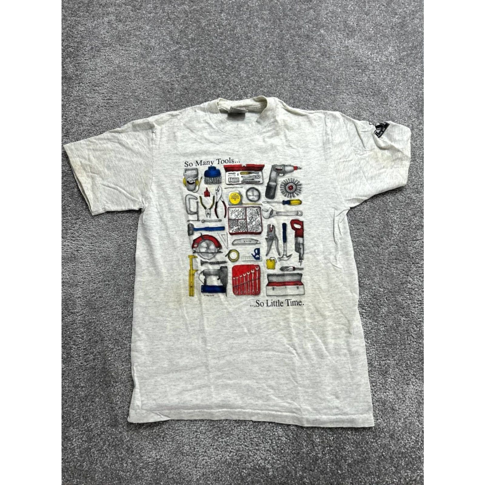 Vintage Oneita T Shirt Mens Medium Gray Graphic So Many Tools So Little Time Handyman Size US M / EU 48-50 / 2 - 2 Thumbnail