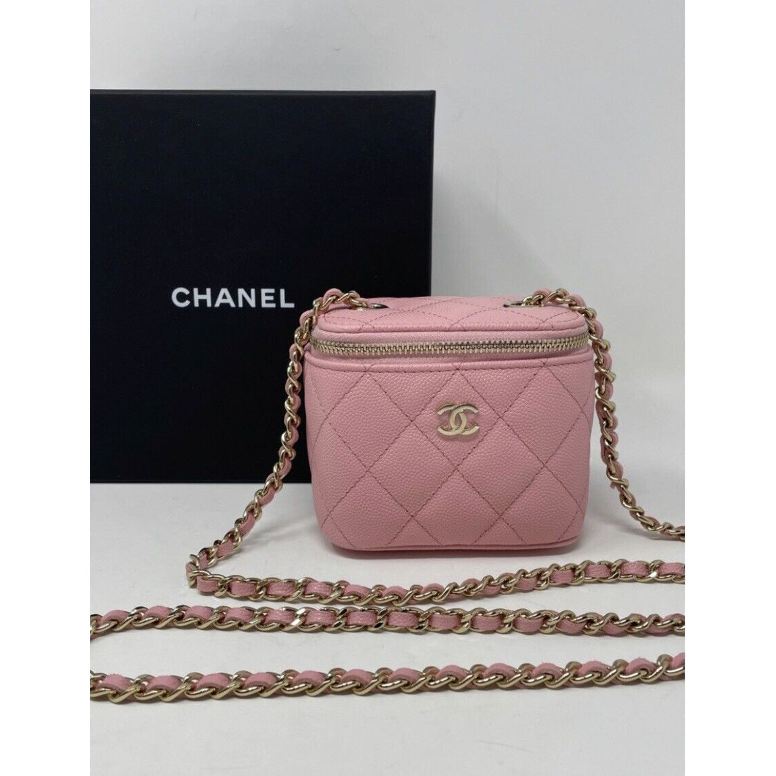 Chanel 22C CHANEL Sakura Pink Mini Square Vanity 💕Grained Gold HW Size ONE SIZE - 4 Thumbnail