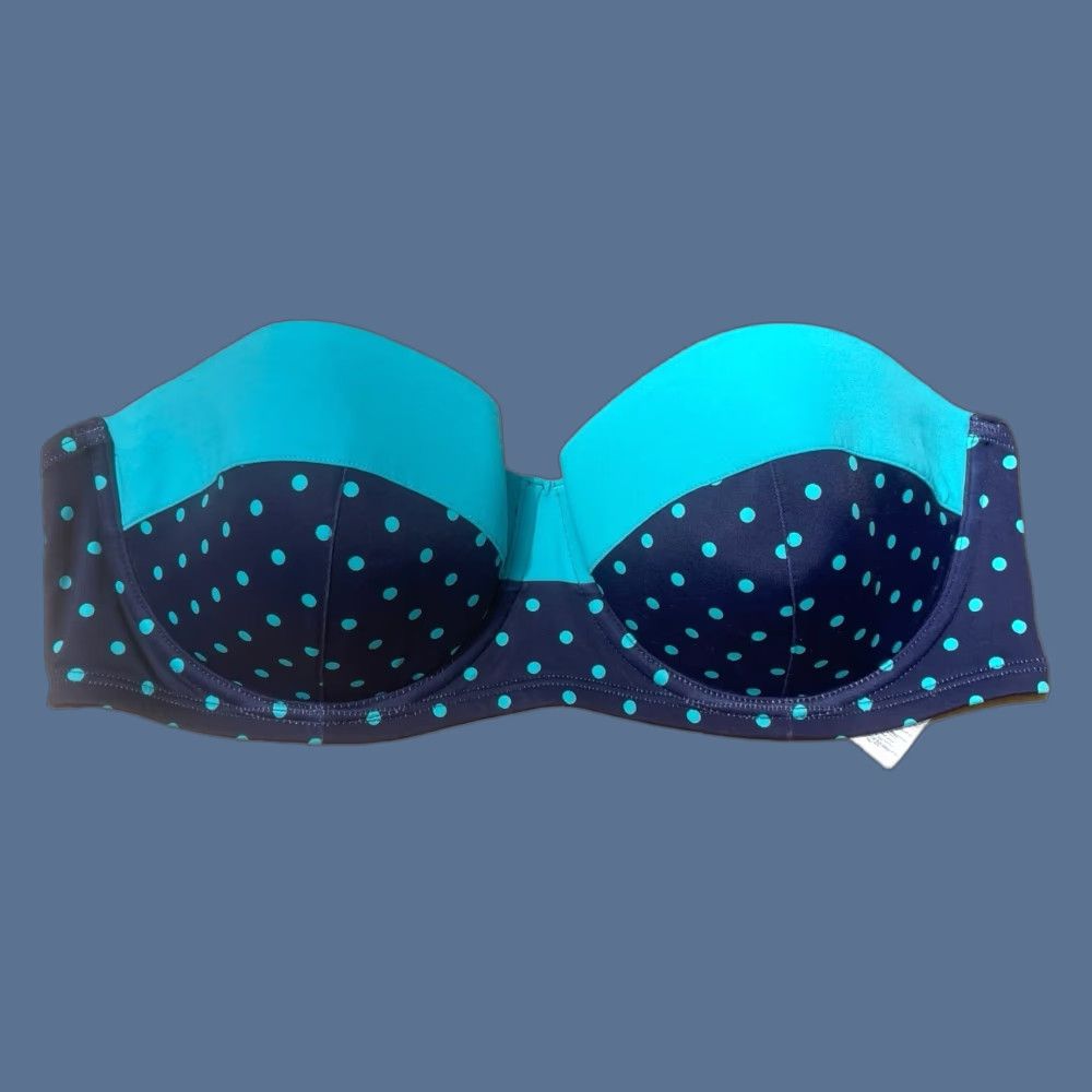 Vintage Spanx Strapless Bathing Top Blue Polka Dot Women’s Size 14 Retro Built-In Bra Strapless Underwired Top Womens”, Women's